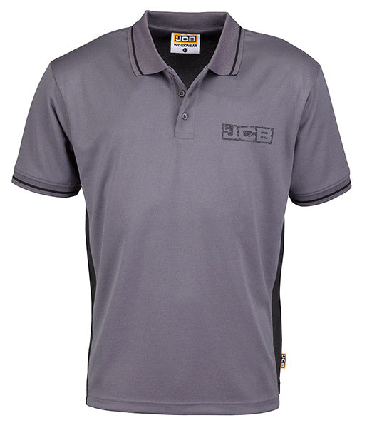 a JCB branded polo shirt
