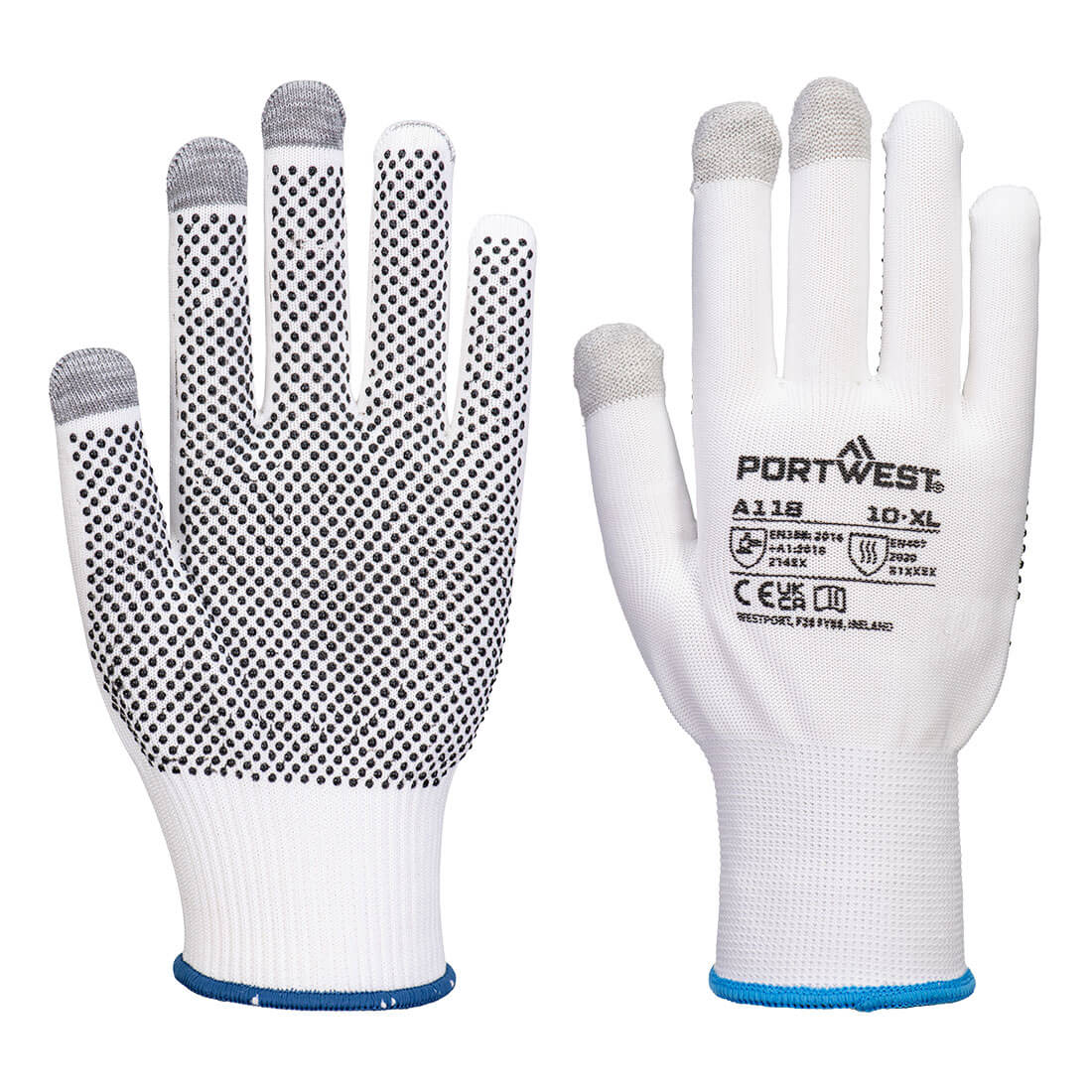 Portwest Grip 13 PVC Dotted Touchscreen Glove (Pk12)- Style A118