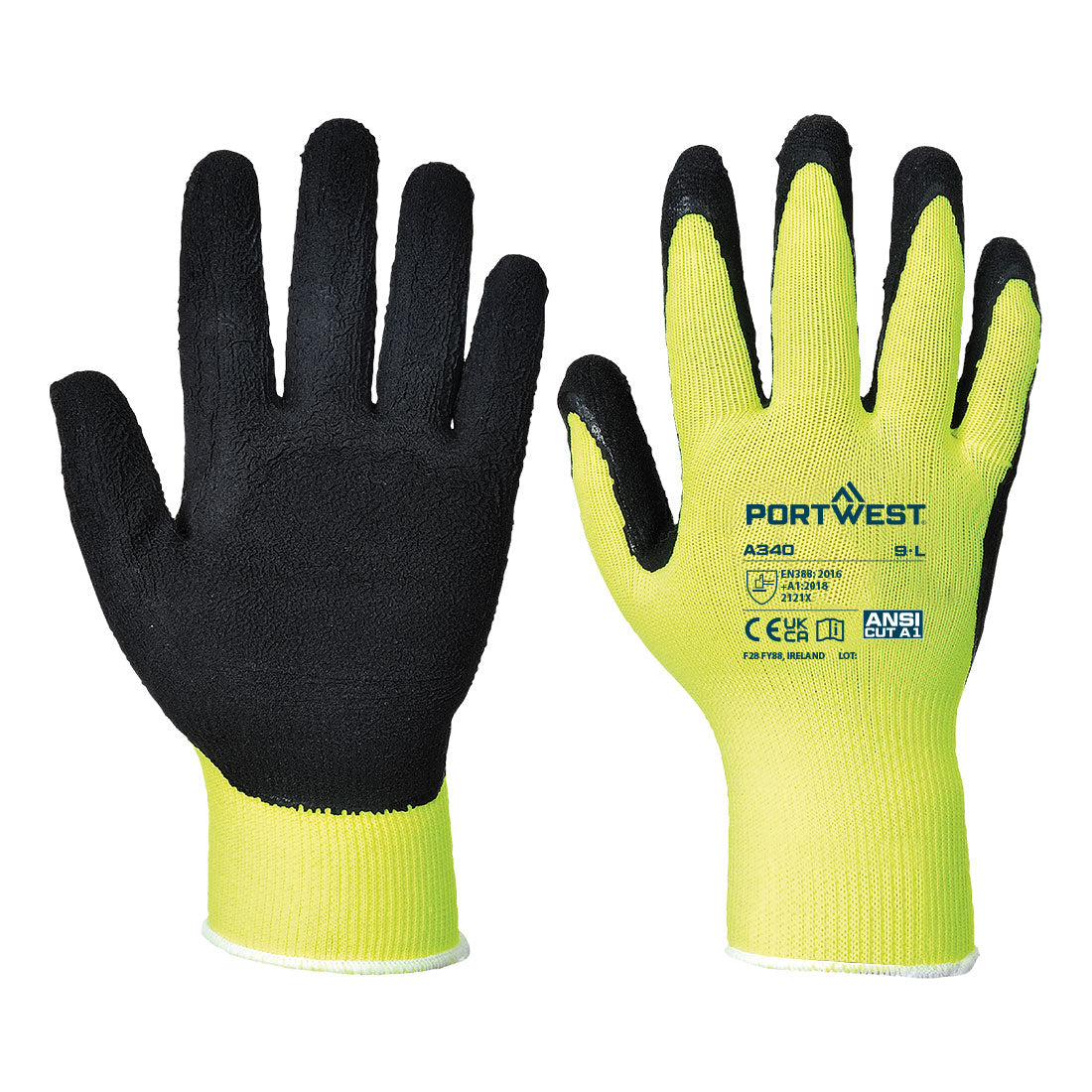 Portwest Grip 13 Latex Foam Hi-Vis Glove- Style A340
