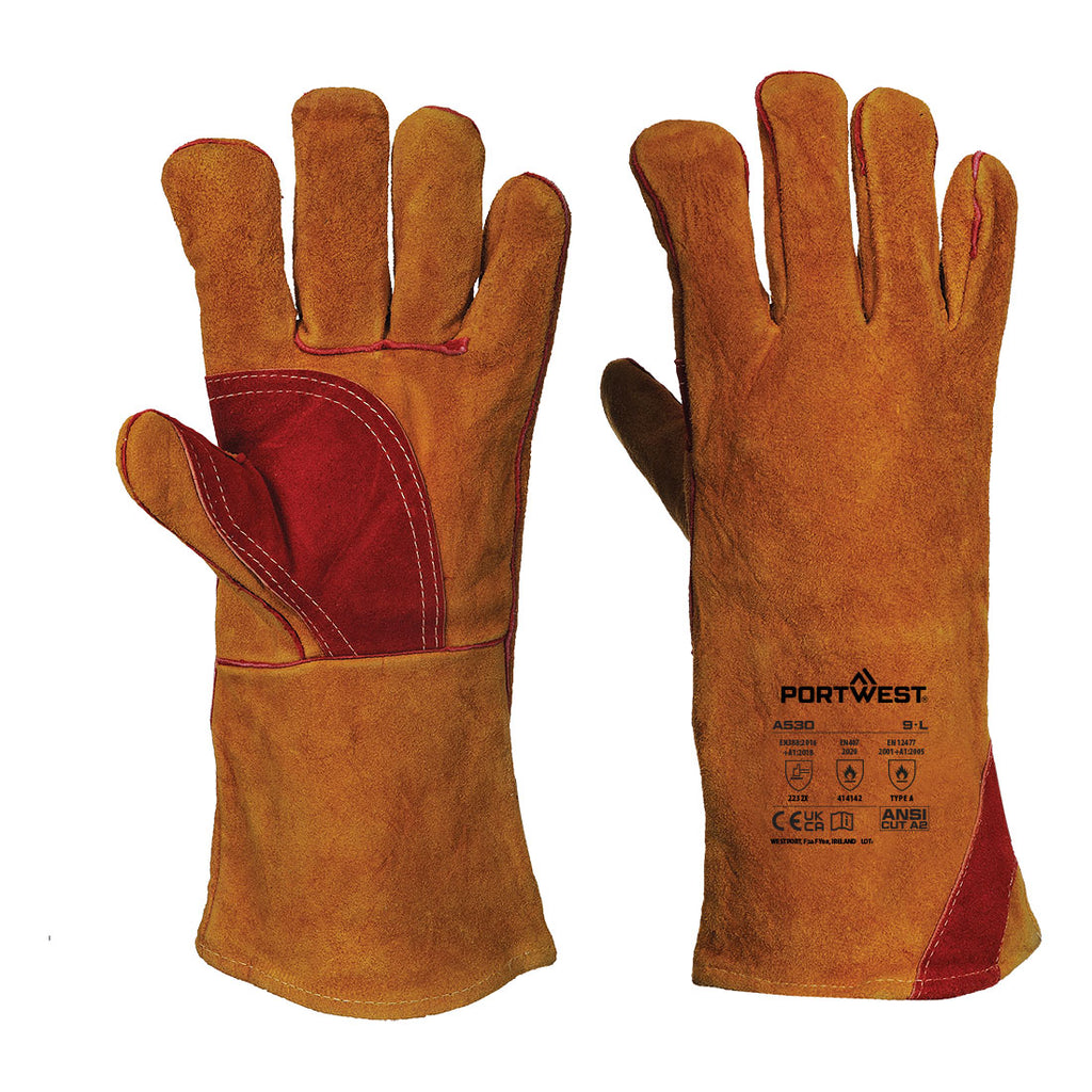 Portwest Welders 330 Split Leather Reinforced Palm Gauntlet- Style A530