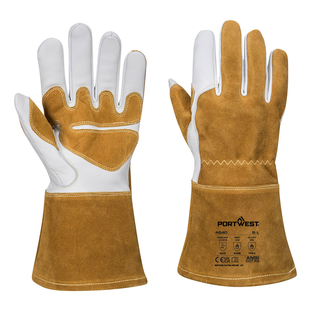 Portwest MIG Welders 320 Grain Leather Reinforced Gauntlet 