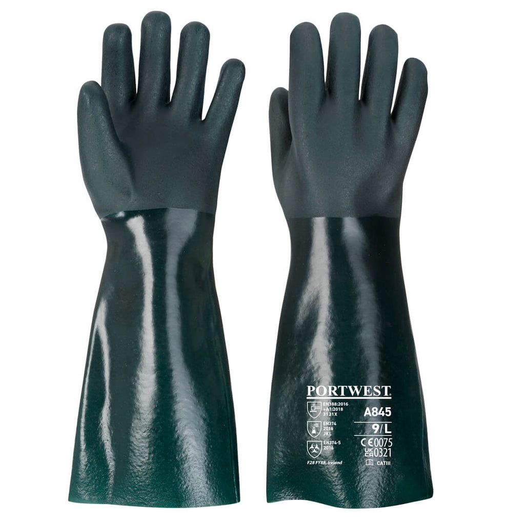 Portwest Chem 450 PVC Double Dipped Gauntlet- Style A845