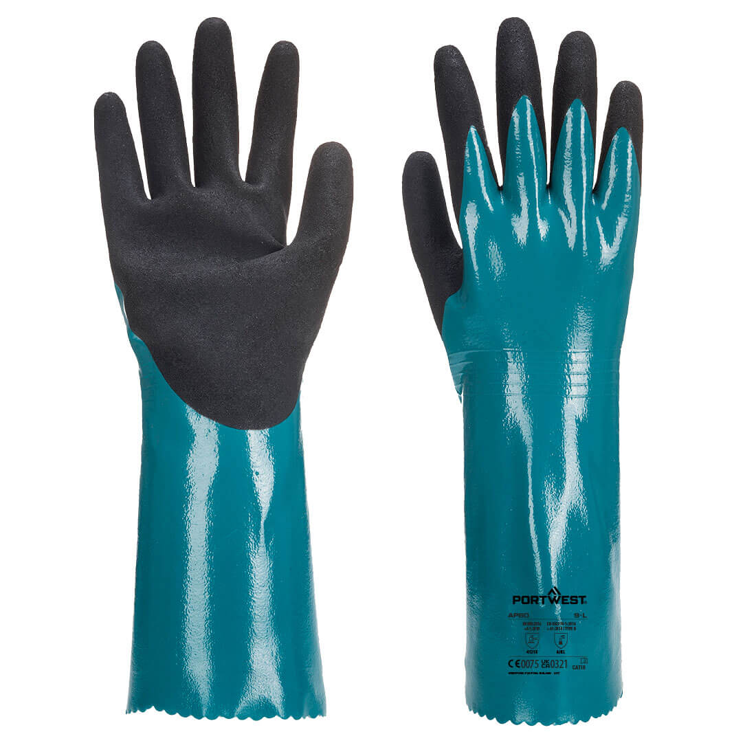Portwest Chem 300 Nitrile Sandy Double Dipped Gauntlet- Style AP60