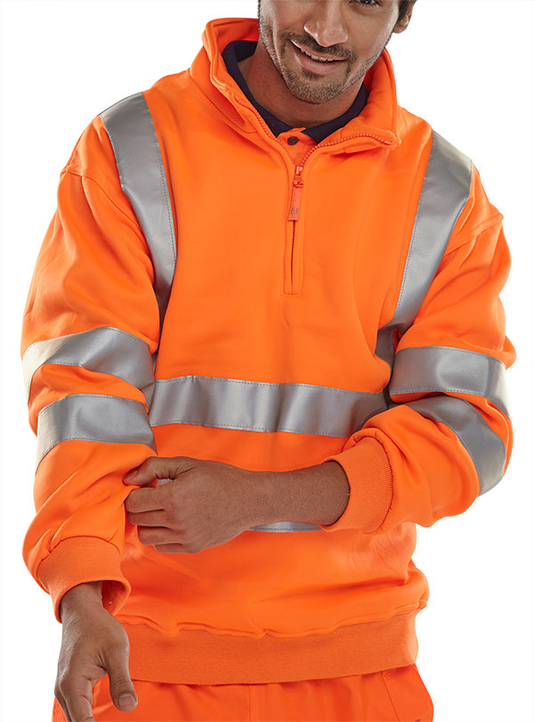Beeswift Essential Quarter Zip Sweatshirt Hi-Vis Jumper. (Each)