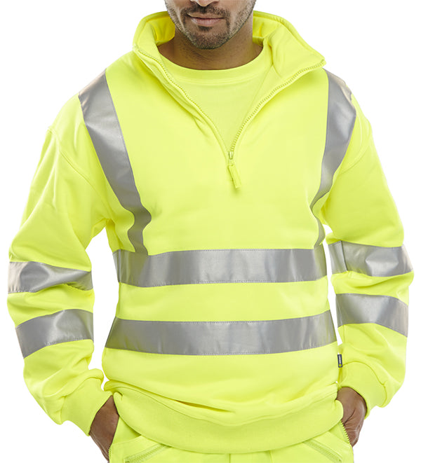 Beeswift Essential Quarter Zip Sweatshirt Hi-Vis Jumper. (Each)