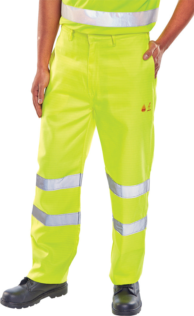 Beeswift Tesla Fire Retardant Hi-Vis Anti-Static Trousers. (Each)
