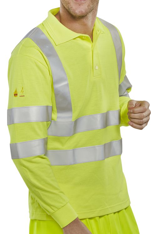 Fire Retardant Hi-Vis Anti Static Polo Long Sleeved. (Each)