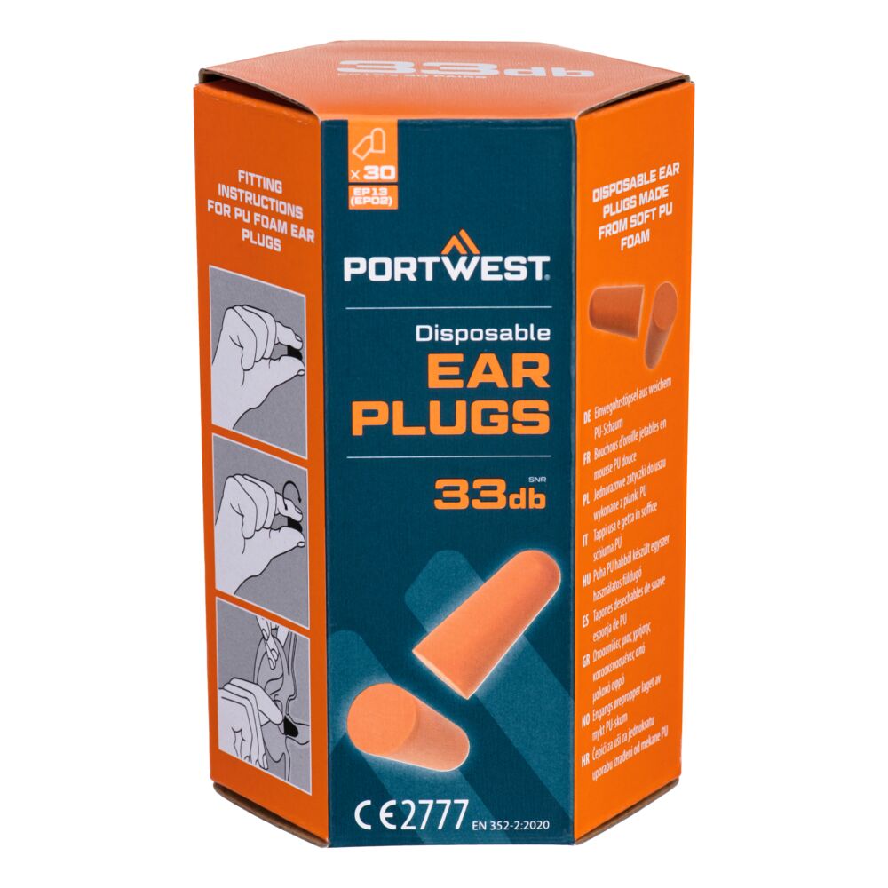 Portwest PU Foam Ear Plugs (30 Pairs)- Style EP13