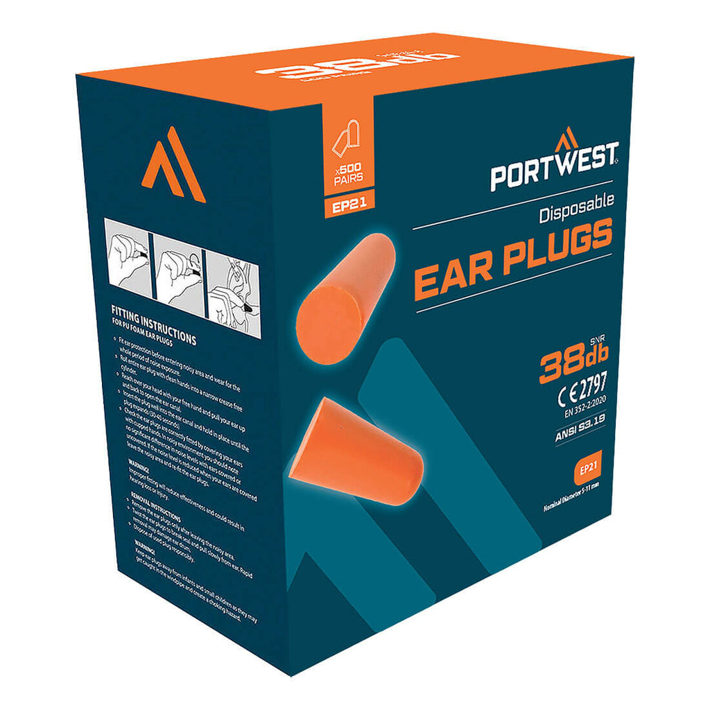 Portwest Ear Plug Dispenser Refill Pack (500 Pairs) - Style EP21