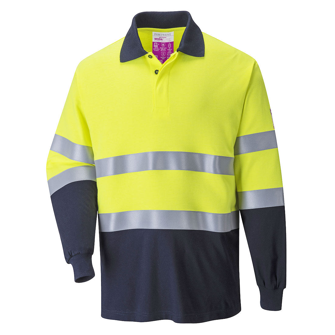 Portwest Modaflame Knit Hi-Vis Constrast FR Long Sleeve Polo Shirt
