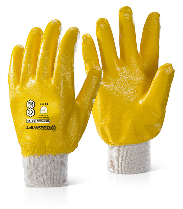 Beeswift Nitrile Knitted Wrist Fully Coated Light Weight Gloves(per 10)