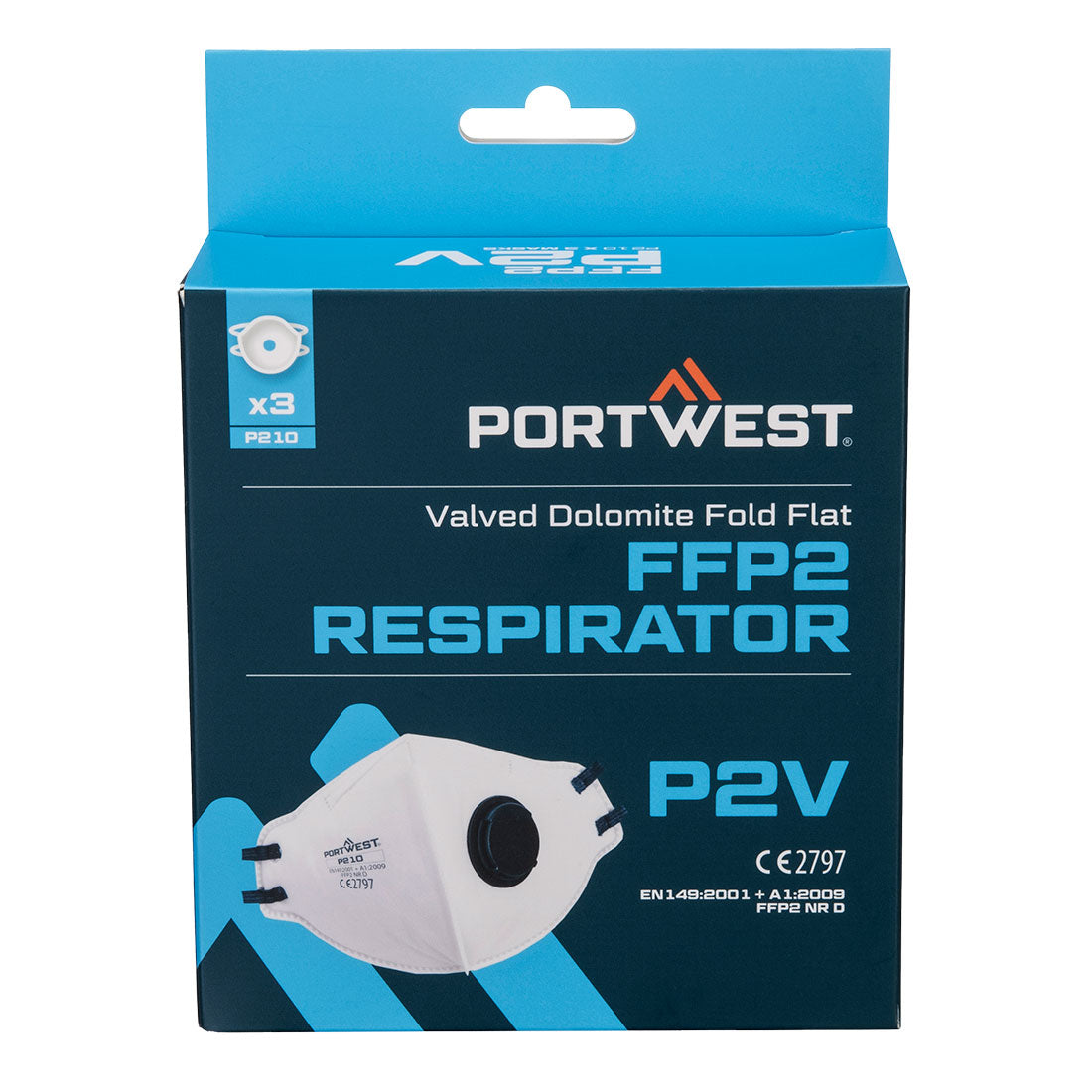 Portwest FFP2 Valved Dolomite Fold Flat Respirator (Pk3)- Style P210