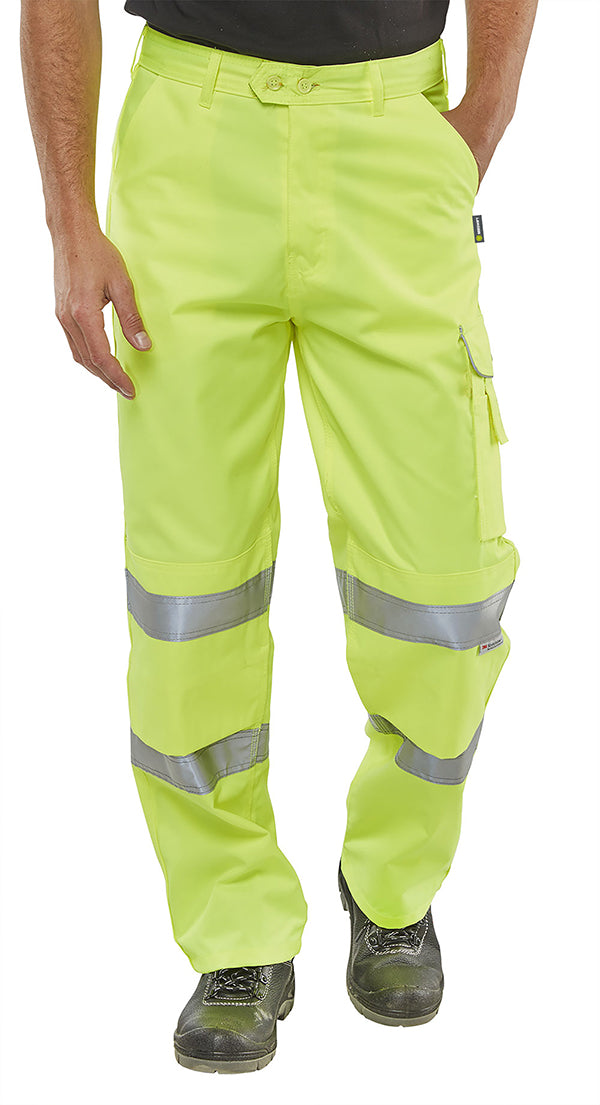 Beeswift Hi-Vis Poly Cotton Trousers. (Each)