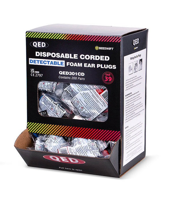Beeswift Qed Disposable Foam Corded Detectable Ear Plugs. (Per 200)
