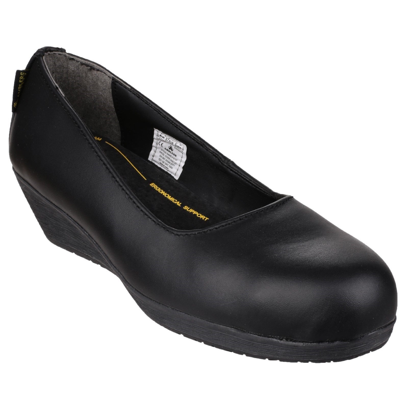 FS107 Antibacterial Memory Foam Slip on Wedged Safety Court Shoe - Black
