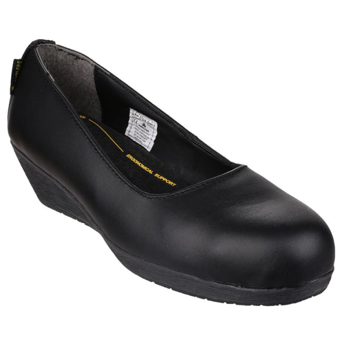 FS107 Antibacterial Memory Foam Slip on Wedged Safety Court Shoe - Black